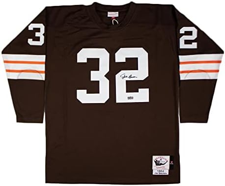Jim Brown Aláírt Cleveland Browns Mitchell & Ness Hiteles Barna Hosszú Ujjú NFL Jersey - Dedikált NFL