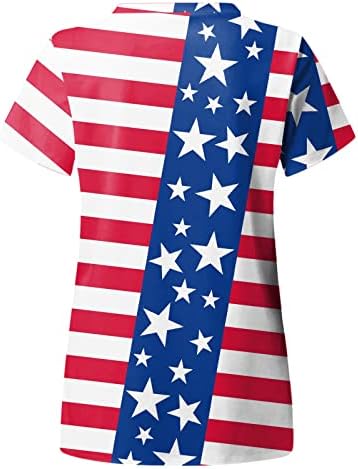 Július 4. - Póló Női Usa Zászló Nyári Rövid Ujjú, V-Nyakú Póló, 2 Zsebbel Blúzok Ünnepi Alkalmi Munkaruházat
