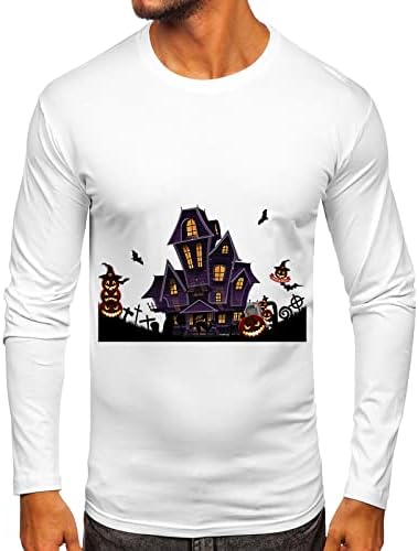 XXBR Férfi Halloween pólók, Férfi Boldog Halloween Kísértetjárta Házban a Nyomtatás Hosszú Ujjú Újdonság