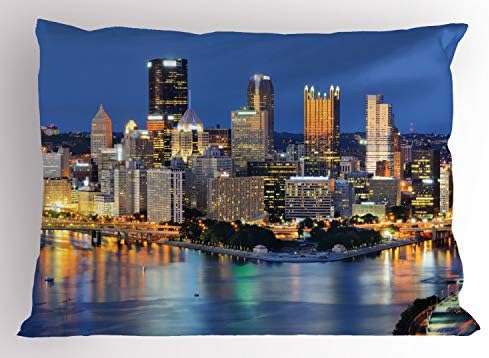 Ambesonne Város Pittsburgh párnahuzatot, Éjszakai Jelenet a Felhőkarcolók Belvárosában, a Pennsylvania