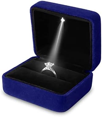 MSSZDLI Lahaima Bársony Gyűrű Doboz LED Ékszer Ajándék Doboz Eljegyzés majd Esküvő Gyűrű Doboz Bemutató(Kék)