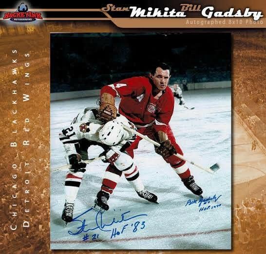 STAN MIKITA & BILL GADSBY Aláírt Chicago Blackhawks/Detroit Red Wings 8x10 - Dedikált NHL-Fotók