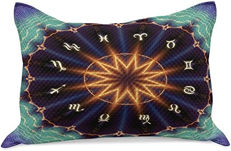 Ambesonne Asztrális Kötött Paplan Pillowcover, Horoszkóp Kerék Nap Központ Állatövi Misztikus Illusztráció,