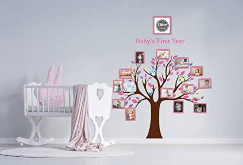 A baba Első Évben Fotó Fa Fali Matrica Gyerekszoba Dekoráció Lány vagy Fiú (Rózsaszín)