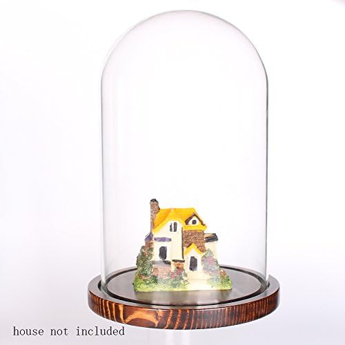 Moonlear Üveg Cloche Bell Jar Kijelző Búra, Fa Alap Dia 5.9 x H 10 (kávé fa alap)