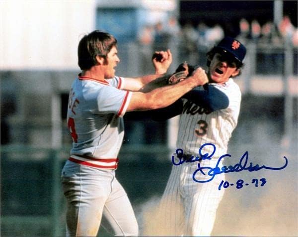Bud Harrelson dedikált 8x10 fotó (New York Mets 1973 rájátszás küzdelem ellen Pete Rose) - Dedikált MLB