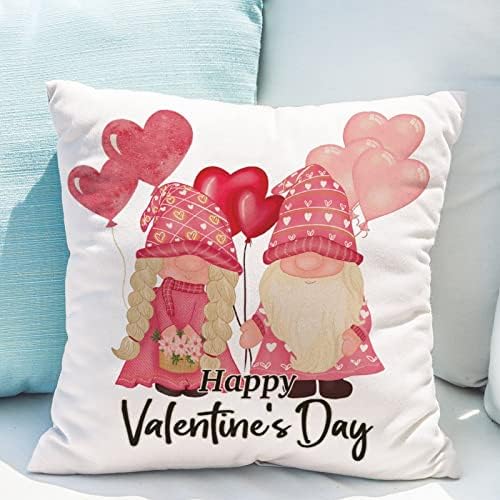 Párnahuzat Boldog Valentin Napot Gnome Kanapé Párnákkal Gnómok Pár a Szerelem Rózsaszín Lufit Euro Sham