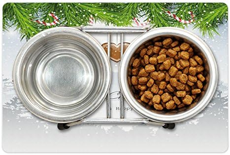 Ambesonne Karácsonyi Pet-Mat az Étel, a Víz, a Mézeskalács Cookie-k Lóg a Fenyő Ágai Erdő Sziluett, Téglalap