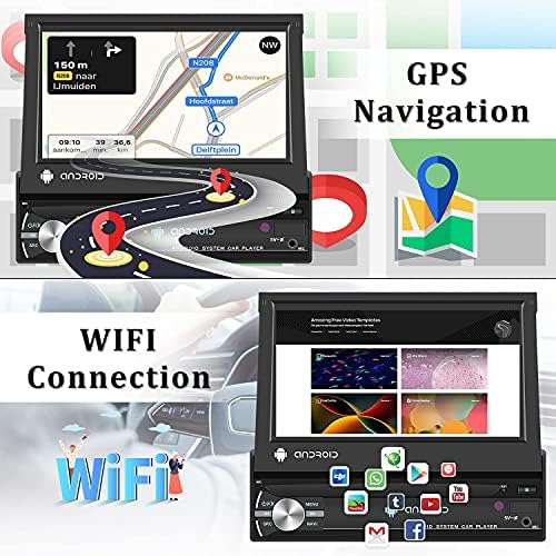 UNITOPSCI Android Autó Sztereó Egységes Din Bluetooth autórádió 7 Colos kihajtható Érintőképernyő GPS