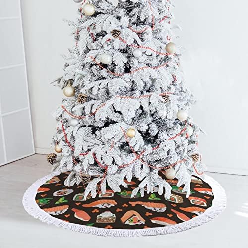 Vicces Nyomtatás Sushi Nyomtatás karácsonyfa Szoknya Tassel Merry Christmas Party Alatt karácsonyfa