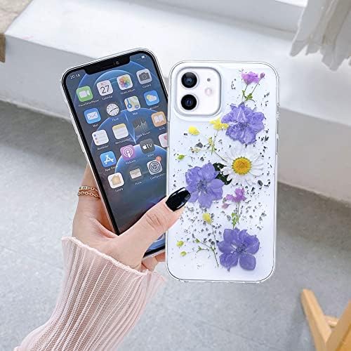 Abbery Tervezett iPhone 12/12 Pro Préselt Virág Esetben, Aranyos Bling Csillogó Szikra, Tiszta Design